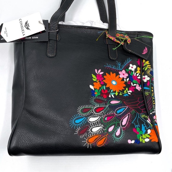 Consuela Frida Shady Black Floral Classic Tote Bag. NWOT - Picture 3 of 11